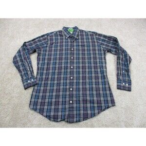 Peter Millar Shirt Mens Medium Black Purple Plaid Preppy Cotton Casual Button Up